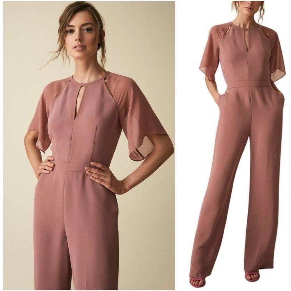 NWT REISS Scarlet Chiffon Rosewater Flutter Sleeve Jumpsuit Romper - Picture 2 of 11